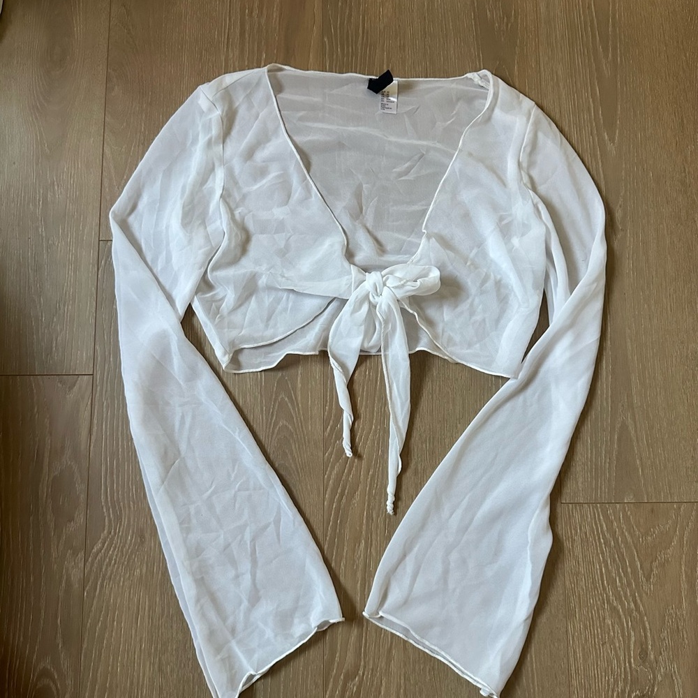 H&M White Sheer Tie-Front Top